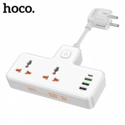 HOCO AC12A 2500W 2 Priz + 3 USB + 30W Type-C Multifonksiyonel Priz Çoğaltıcı Şarj Aleti (Beyaz)