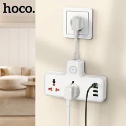 HOCO AC12A 2500W 2 Priz + 3 USB + 30W Type-C Multifonksiyonel Priz Çoğaltıcı Şarj Aleti (Beyaz)