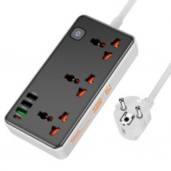 HOCO AC8A 2500W 3 Priz + 3 USB + 30W Type-C Multifonksiyonel Priz Çoğaltıcı Şarj Aleti (Siyah)