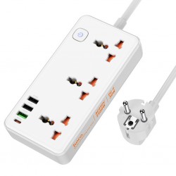 HOCO AC8A 2500W 3 Priz + 3 USB + 30W Type-C Multifonksiyonel Priz Çoğaltıcı Şarj Aleti (Beyaz)
