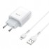 Hoco C73A Çift USB Girişli Hızlı Şarj Adaptörü ve Hızlı İPhone Şarj Kablosu 1M (Beyaz)
