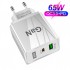ALLY 65W GaN Type-C + USB QC3.0 PD Hızlı Şarj Adaptörü Şarj Başlığı (Beyaz)