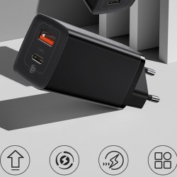 BASEUS GAN2 Lite 65W Hızlı Şarj Aleti PD Quick Charging (Siyah)