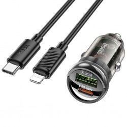Hoco Z53A 30 W Type-C to Lightning Kablolu Hızlı Araç Şarj Aleti (Siyah)