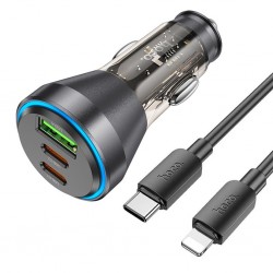 Hoco NZ12D Lucky 60 W Type-C to Lightning Kablolu Hızlı Araç Şarj Aleti (Siyah)