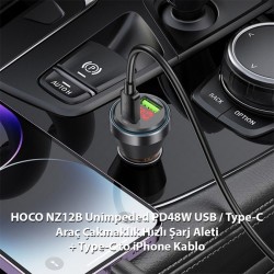 HOCO NZ12B Unimpeded PD48W Type-C to Lightning Hızlı Araç Şarj Aleti (Siyah)