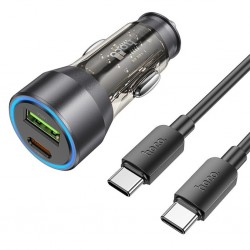 HOCO NZ12A Action PD43W USB + Type-C Araç Çakmaklık Hızlı Şarj Aleti + Type-C to Type-C Kablo (Siyah)