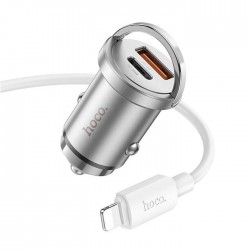 HOCO NZ10 PD45W+QC3.0 USB + Type-C Araç Çakmaklık Hızlı Şarj Aleti+ İPhone Kablo (Gümüş)