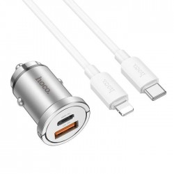 HOCO NZ10 PD45W+QC3.0 USB + Type-C Araç Çakmaklık Hızlı Şarj Aleti+ İPhone Kablo (Gümüş)
