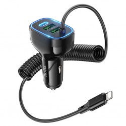 HOCO NZ11A 30W 2 USB+ Type-C Girişli iPhone Kablolu Araç Çakmaklık Şarj Aleti (Siyah)