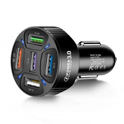 QC3.0 5 Port Çıkışlı Çoklu Usb Araç İçi Çakmaklık Hızlı Şarj Başlığı (Siyah)