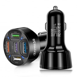 QC3.0 5 Port Çıkışlı Çoklu Usb Araç İçi Çakmaklık Hızlı Şarj Başlığı (Siyah)