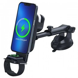 Wireless Şarjlı 3in1 Torpido Üstü Ve Havalandırma Telefon, Kulaklık, Saat Tutucu (Siyah)