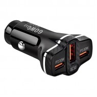 PD62 2xType-C + USB 78W Araç Çakmaklık Hızlı Şarj Aleti Araç Şarjı (Siyah)