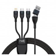 Helt HT-DC17 5İN1 İp Örgü 100 Cm USB To Micro + Lightning + Type-C Şarj ve Data Kablosu (Siyah)