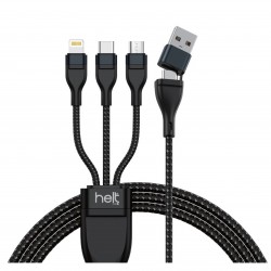 Helt HT-DC17 5İN1 İp Örgü 100 Cm USB To Micro + Lightning + Type-C Şarj ve Data Kablosu (Siyah)