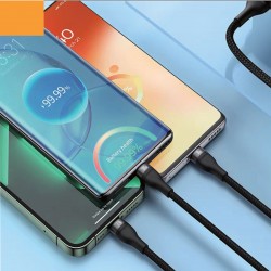 Helt HT-DC17 5İN1 İp Örgü 100 Cm USB To Micro + Lightning + Type-C Şarj ve Data Kablosu (Siyah)