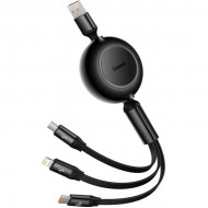 Baseus 66W Makaralı 3in1 Type-C + Lightning + Micro USB Kablo Hızlı Şarj Kablosu (Siyah)
