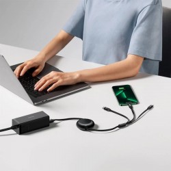 Baseus 66W Makaralı 3in1 Type-C + Lightning + Micro USB Kablo Hızlı Şarj Kablosu (Siyah)