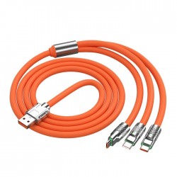 3 in 1 Usb to Type-C + Micro Usb + Lightning 120W Hızlı Şarj Kablosu (Turuncu)