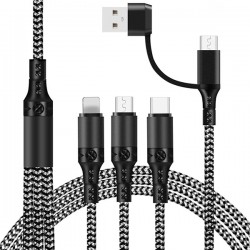 iPhone li̇ghtni̇ng, Type-c, Mi̇kro Hızlı 5 in 1 Şarj Kablosu Kopmaz Halat 1.20m (Siyah)