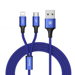Baseus Rapid Series 2in1 İphone+ Micro Usb 3.0A Usb Kablo Şarj 120cm (Mavi)