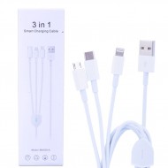 Usb-Type-C, Micro Usb & Lightning 3in1 Usb Kablo (Beyaz)