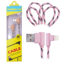 iPhone Lightning L Tipi Yan Halat Usb Kablo 1 Metre (Pembe)