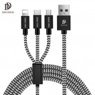 DUX DUCIS 3 in 1 Usb to Type-C + Micro Usb + Lightning Hızlı Şarj Kablosu 120 Cm (Siyah)
