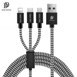 DUX DUCIS 3 in 1 Usb to Type-C + Micro Usb + Lightning Hızlı Şarj Kablosu 120 Cm (Siyah)