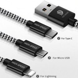 DUX DUCIS 3 in 1 Usb to Type-C + Micro Usb + Lightning Hızlı Şarj Kablosu 120 Cm (Siyah)