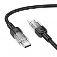 Hoco U129 Transparan Type-C to Lightning Data ve Şarj Kablosu 1m (Siyah)