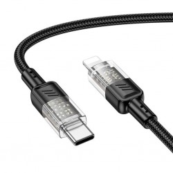 Hoco U129 Transparan Type-C to Lightning Data ve Şarj Kablosu 1m (Siyah)