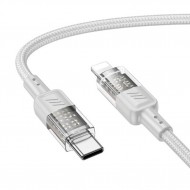 Hoco U129 Transparan Type-C to Lightning Data ve Şarj Kablosu 1m (Gri)