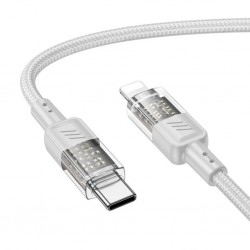 Hoco U129 Transparan Type-C to Lightning Data ve Şarj Kablosu 1m (Gri)