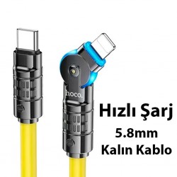 HOCO U118 Döner Başlıklı PD to iPhone Lightning Hızlı Şarj ve Veri Kablosu (Sarı)