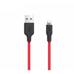 HOCO X21 USB to iPhone Lightning 2A Silikon Hızlı Şarj ve Data Kablosu (Siyah-Kırmızı)