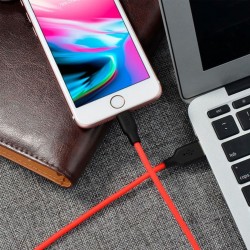 HOCO X21 USB to iPhone Lightning 2A Silikon Hızlı Şarj ve Data Kablosu (Siyah-Kırmızı)