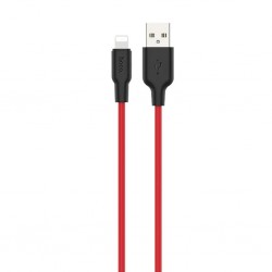 HOCO X21 Plus USB to iPhone Lightning Silikon Hızlı Şarj ve Data Kablosu (Siyah-Kırmızı)
