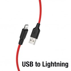 HOCO X21 Plus USB to iPhone Lightning Silikon Hızlı Şarj ve Data Kablosu (Siyah-Kırmızı)