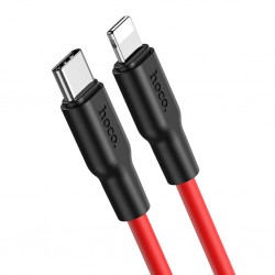 HOCO X21 Plus PD 20W Type-C to iPhone Lightning Silikon Hızlı Şarj ve Data Kablosu (Siyah-Kırmızı)