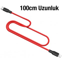HOCO X21 Plus PD 20W Type-C to iPhone Lightning Silikon Hızlı Şarj ve Data Kablosu (Siyah-Kırmızı)