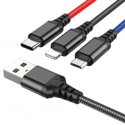 HOCO X76 3in1 Type-C + iPhone Lightning + Micro USB 2A Şarj Kablosu (Çok Renkli)