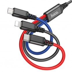 HOCO X76 3in1 Type-C + iPhone Lightning + Micro USB 2A Şarj Kablosu (Çok Renkli)