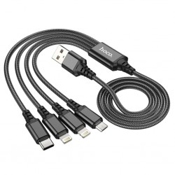 HOCO X76 4in1 Type-C + iPhone Lightning + Micro USB 2A Şarj Kablosu (Siyah)