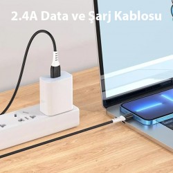 HOCO X82 iPhone Lightning to USB 2.4A Silikon Data ve Şarj Kablosu (Siyah)
