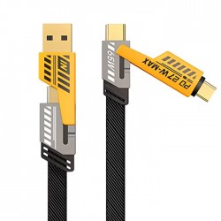 4in1 Type-C 65W to USB-A + Type-c to Lightning 27W Hızlı Şarj Kablosu (Siyah)