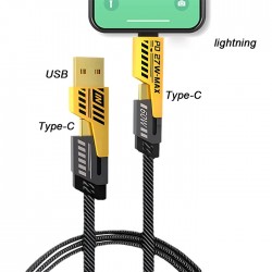 4in1 Type-C 65W to USB-A + Type-c to Lightning 27W Hızlı Şarj Kablosu (Siyah)