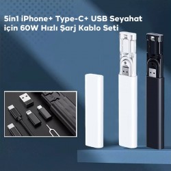 5in1 iPhone+ Type-C+ USB Seyahat için 60W Hızlı Şarj Kablo Seti (Beyaz)