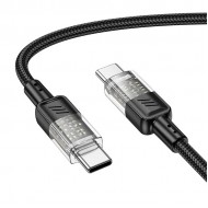 Hoco U129 Transparan Type-C to Type-C Data ve Şarj Kablosu 1m (Siyah)